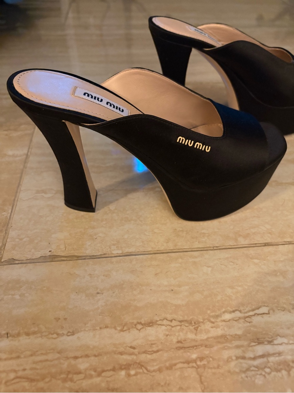 Miu Miu Black Satin Platform Mule Heels 37 - Picture 3 of 6